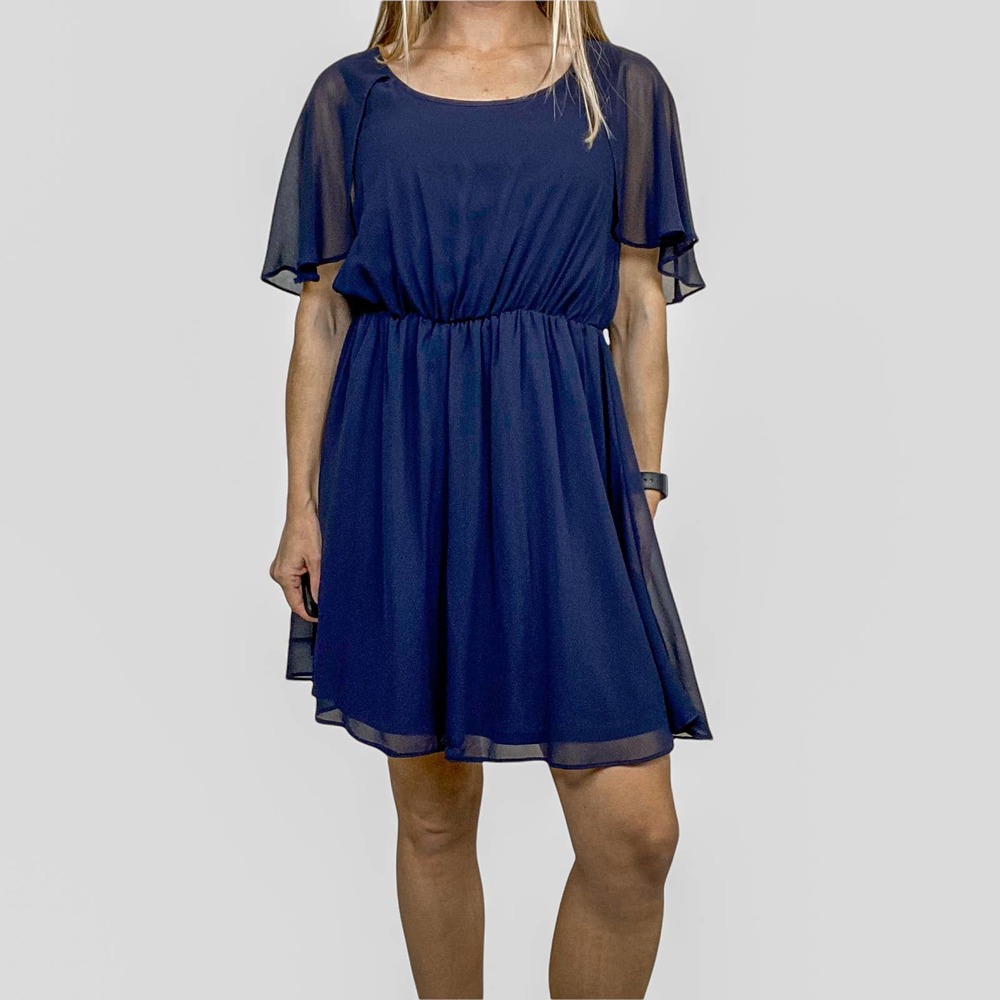 ASOS Dress Blue Fit and Flare with Flutter Sleeves Size 6 - Picture 2 of 11